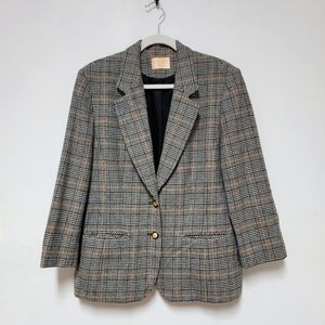 Vintage Pendleton Womens Wool Blazer Plaid Black White Tan Size 14